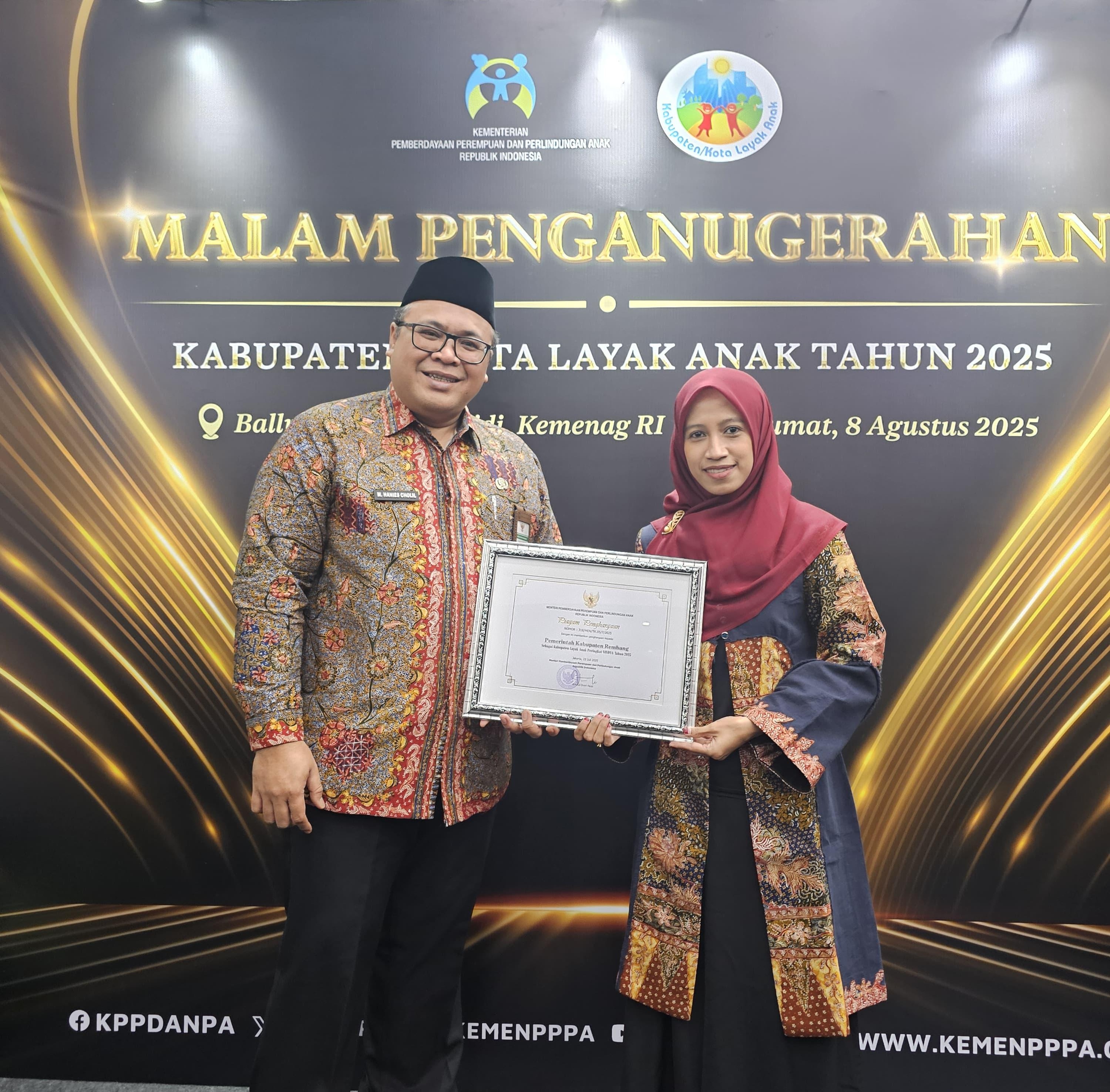 Rembang Kembali Raih Penghargaan Kabupaten Layak Anak Kategori Nindya untuk Kelima Kalinya